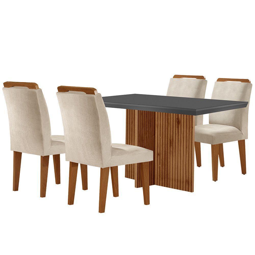 Sala De Jantar Mesa Olímpia 120cm Mdf Vidro Canto Reto Com 4 Cadeiras Creme, Grafite E Imbuia - 6