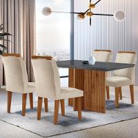 Sala De Jantar Mesa Olímpia 120cm Mdf Vidro Canto Reto Com 4 Cadeiras Creme, Grafite E Imbuia - 1