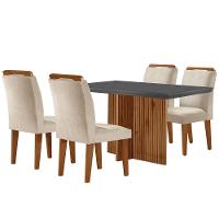Sala De Jantar Mesa Olímpia 120cm Mdf Vidro Canto Reto Com 4 Cadeiras Creme, Grafite E Imbuia - 6
