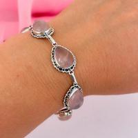 Pulseira Gotas Quartzo Rosa Prata De Bali 925 - 2