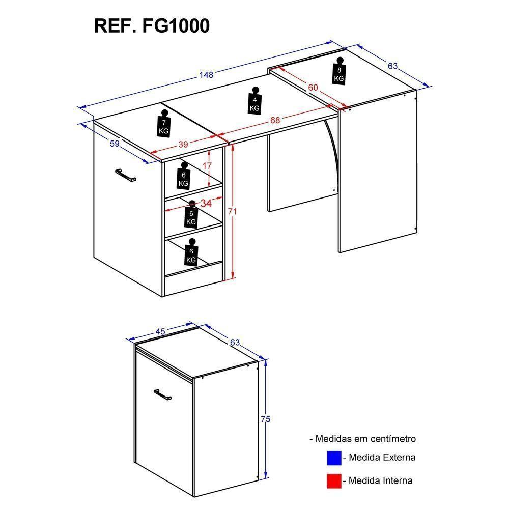 Aparador Bar Com Mesa Dobrável Multimóveis Ibiza Branco - 4