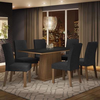 Conjunto de Jantar Luciana 6 Lugares Tampo em MDP com Cadeiras Estofadas Rustic