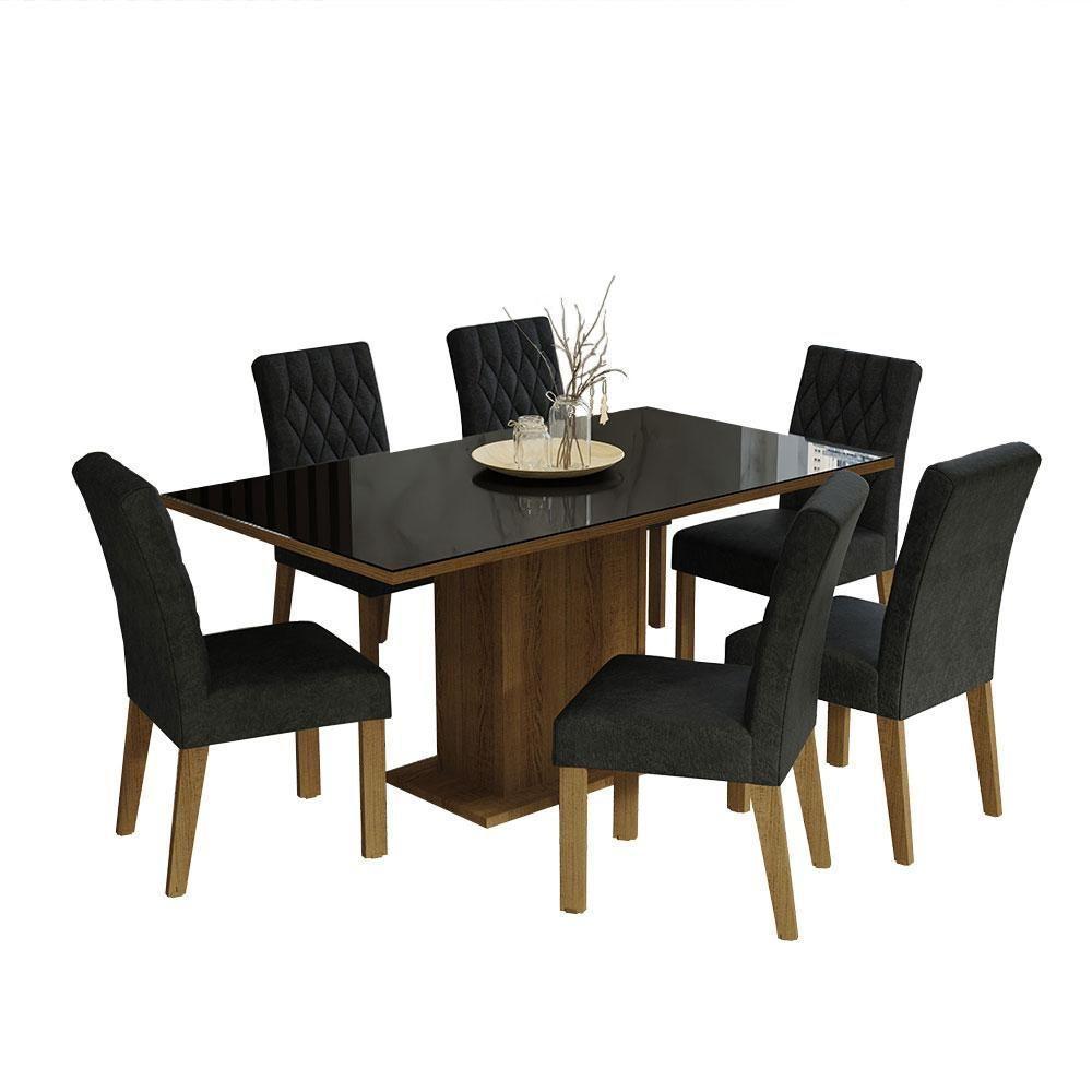 Conjunto Sala De Jantar Mesa Tampo De Vidro 6 Cadeiras Geórgia Madesa Rustic Preto Oxford - 2