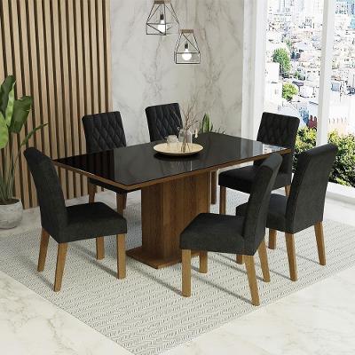 Conjunto Sala de Jantar Geórgia 6 Lugares Tampo de Vidro em MDP com Cadeiras Estofadas Rustic Oxford