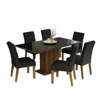 Conjunto Sala De Jantar Mesa Tampo De Vidro 6 Cadeiras Geórgia Madesa Rustic Preto Oxford - 2