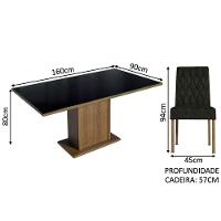 Conjunto Sala De Jantar Mesa Tampo De Vidro 6 Cadeiras Geórgia Madesa Rustic Preto Oxford - 3