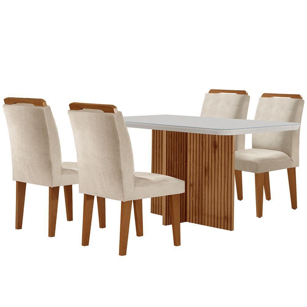 Sala De Jantar Mesa Olímpia 120cm Mdf Vidro Canto Copo Com 4 Cadeiras Creme, Off White E Imbuia - 5