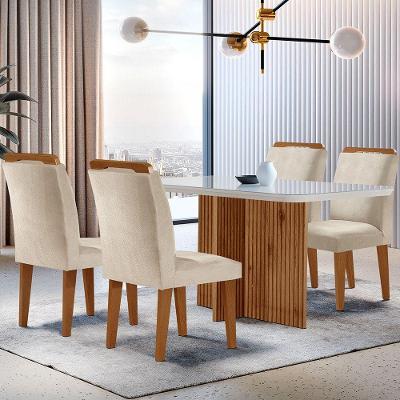 Sala de Jantar Olímpia 4 Lugares Tampo de Vidro Creme Off White Imbuia Mesa 120cm