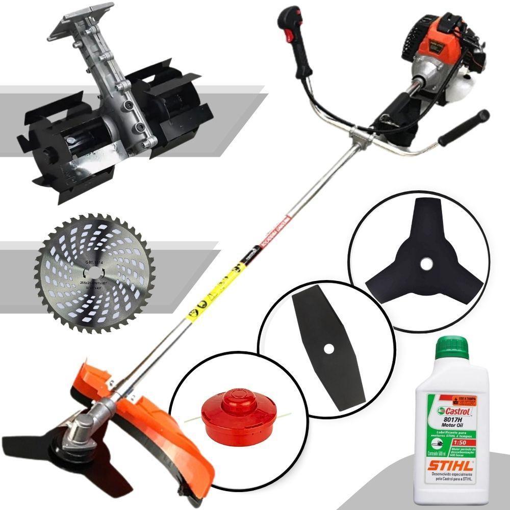 Roçadeira Com Enxada Rotativa De Capinar Importway 3hp 63cc + Lamina Videa 40d + Lamina 3p + Faca 2p + óleo Stihl 2t - 2