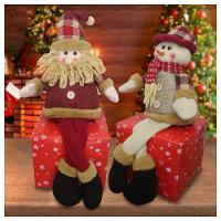 Boneco De Neve E Papai Noel Sentado Boneco Perna Mole Em Tecido - 1