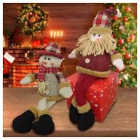 Boneco De Neve E Papai Noel Sentado Boneco Perna Mole Em Tecido - 2