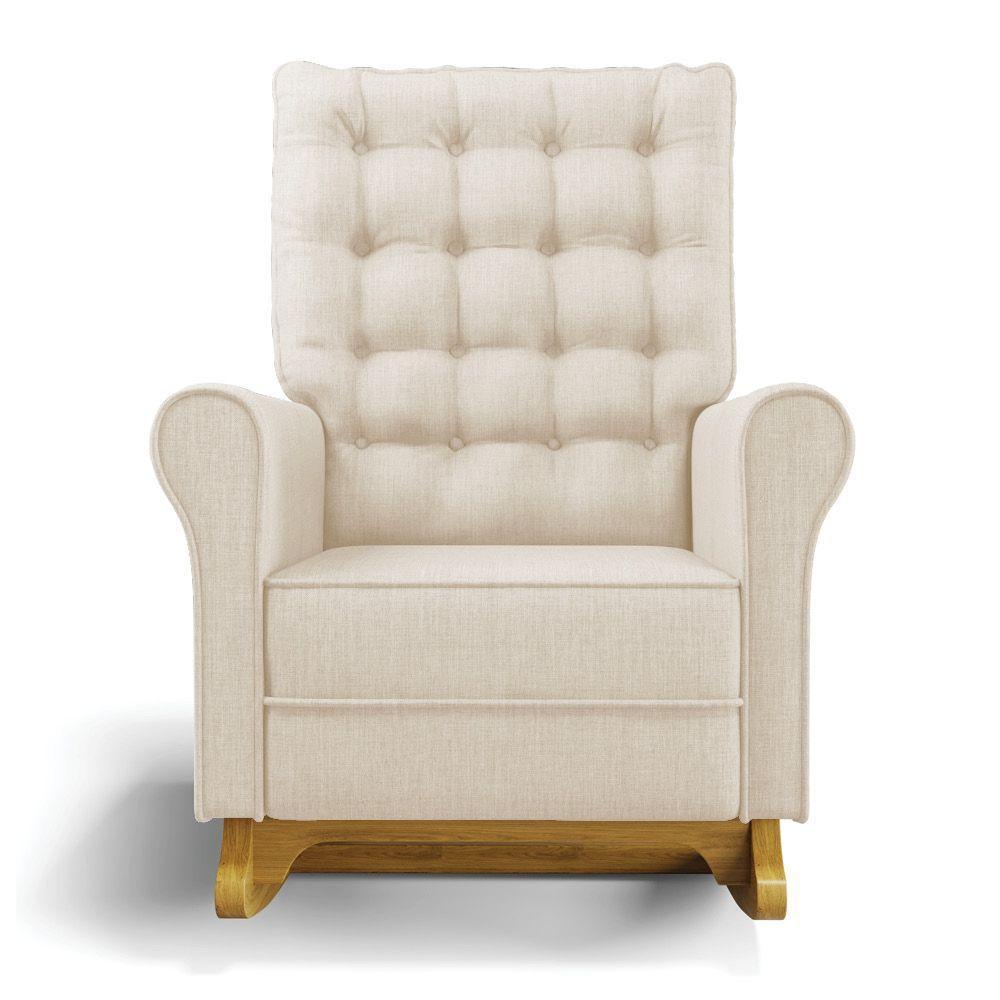 Poltrona De Amamentação Com Balanço E Puff Manu Linho Base De Madeira - D'rossi Cor Bege - 7