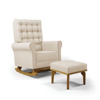 Poltrona De Amamentação Com Balanço E Puff Manu Linho Base De Madeira - D'rossi Cor Bege - 1