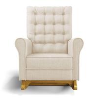 Poltrona De Amamentação Com Balanço E Puff Manu Linho Base De Madeira - D'rossi Cor Bege - 7