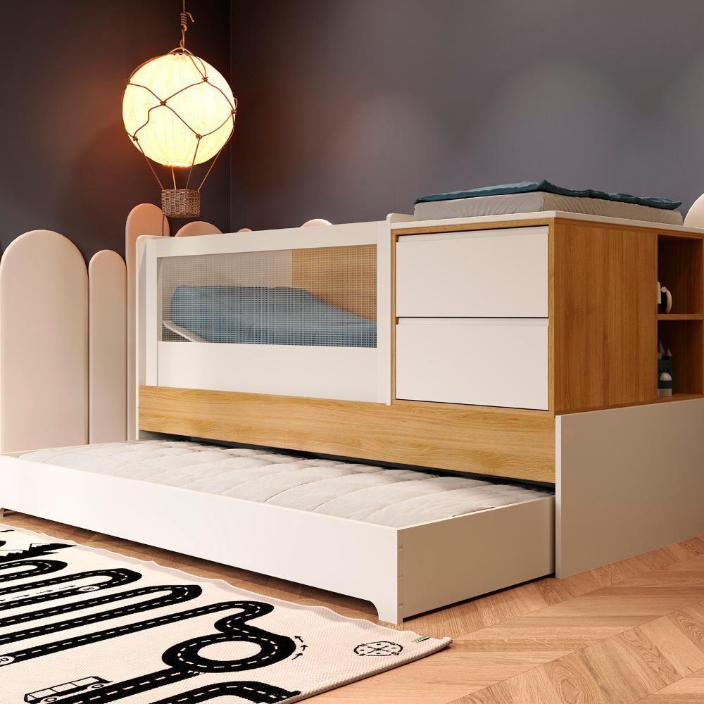 Berço Multifuncional Com Cômoda Acoplada + Colchão Coleção Sol E Mar Branco Carvalho Treviso - 2