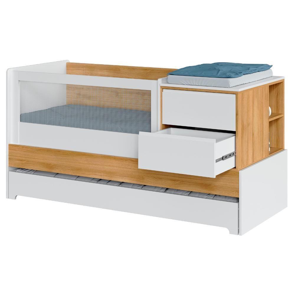 Berço Multifuncional Com Cômoda Acoplada + Colchão Coleção Sol E Mar Branco Carvalho Treviso - 9