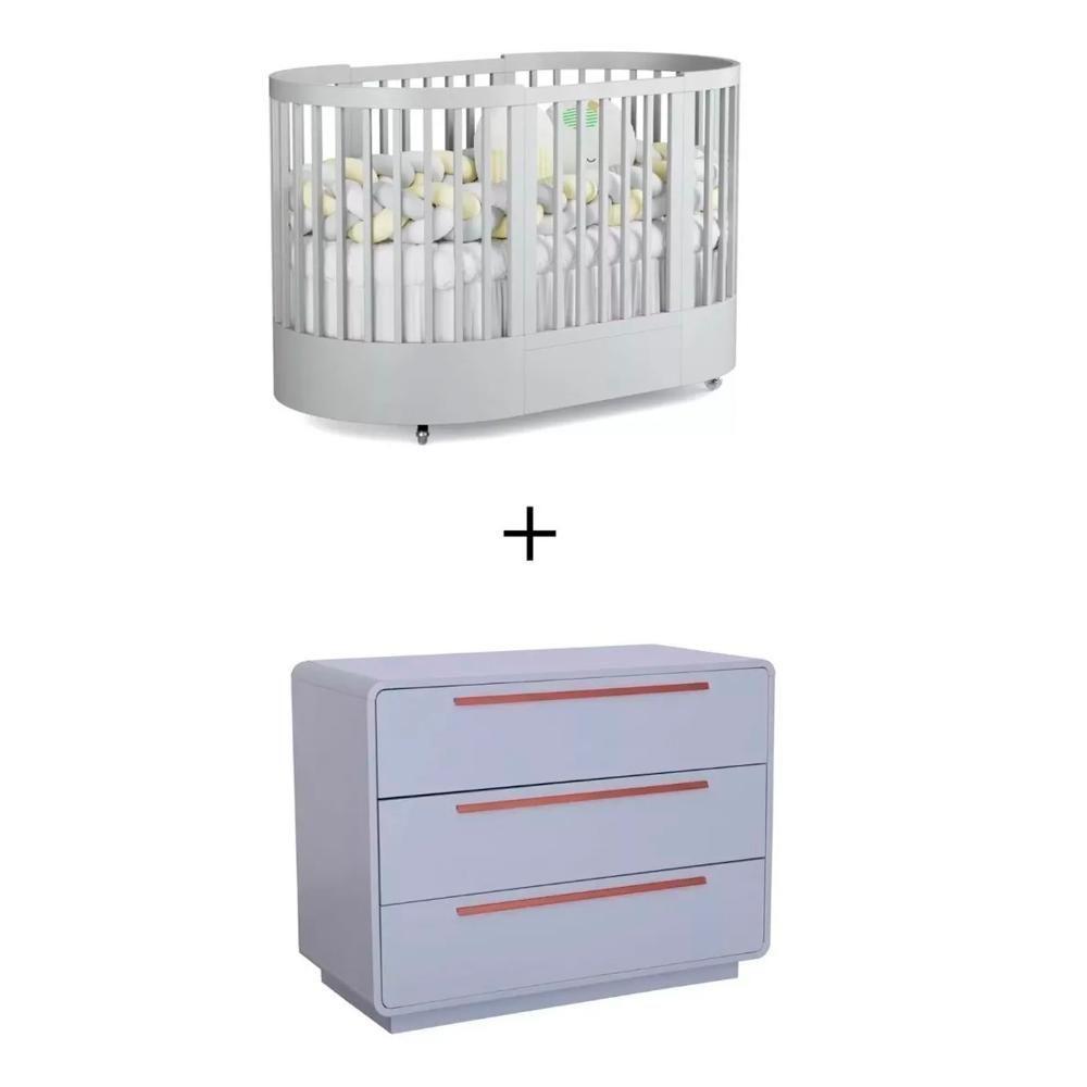 Quarto Bebê Completo Com Berço E Cômoda Coleção Wave Divicar Cinza - 1