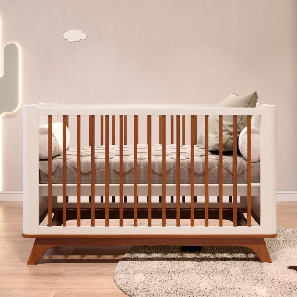 Berço Redondo 2 Em 1 Mini Cama Com Colchão Coleção Sambalelê Mel Branco - 3