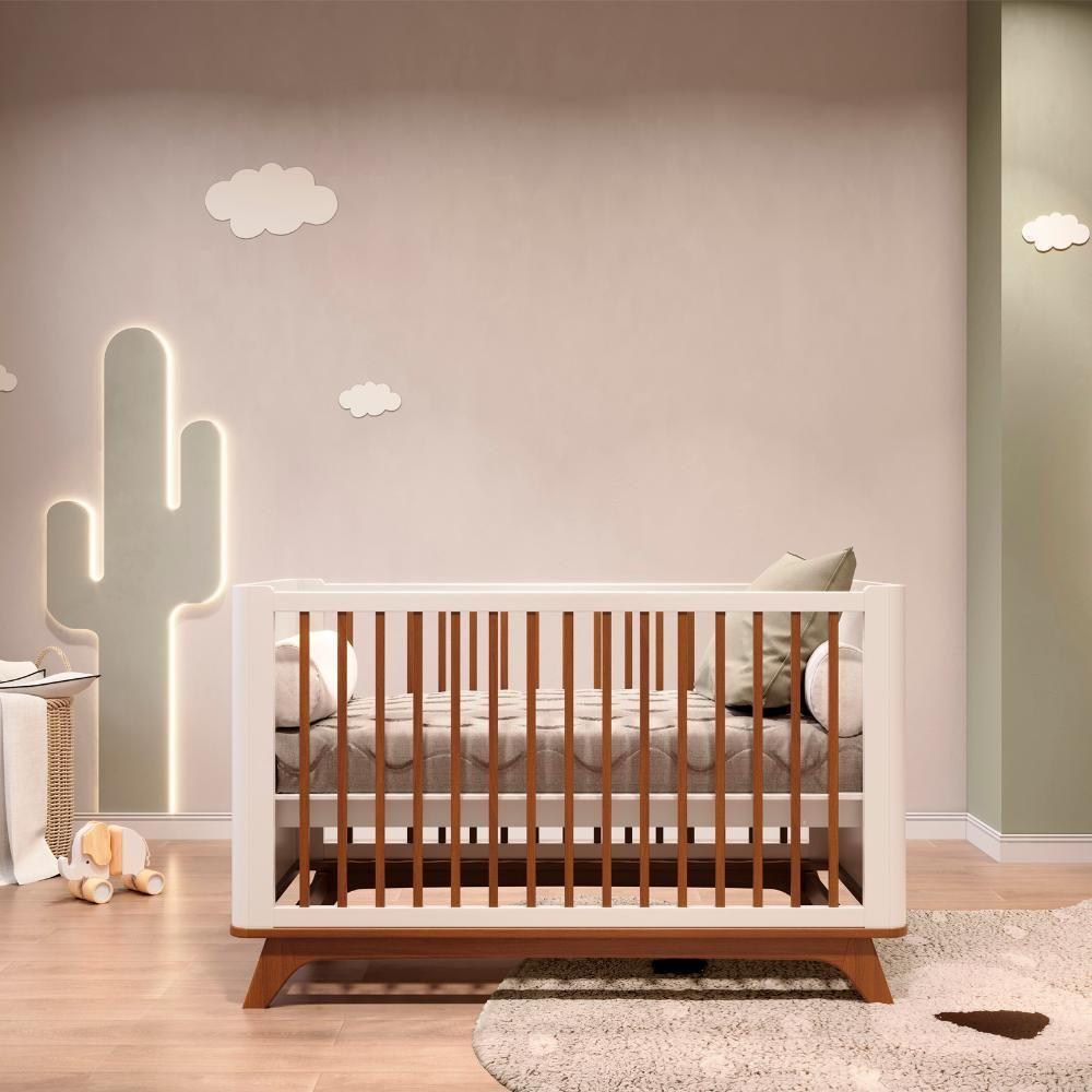 Berço Redondo 2 Em 1 Mini Cama Com Colchão Coleção Sambalelê Mel Branco - 4