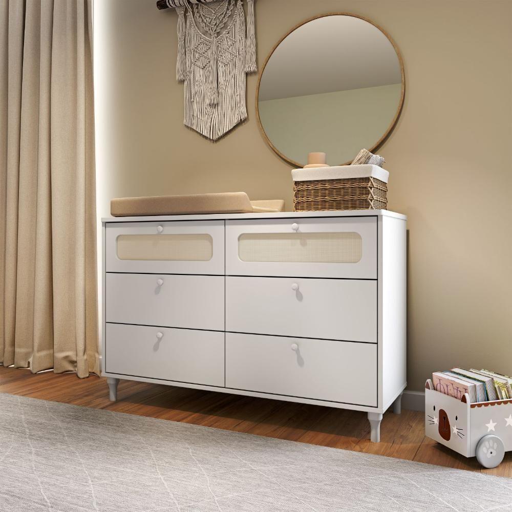 Quarto Bebê Completo Berço Cômoda Guarda Roupa Fofura Rattan Branco - 7