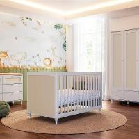 Quarto Bebê Completo Berço Cômoda Guarda Roupa Fofura Rattan Branco - 1