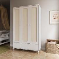 Quarto Bebê Completo Berço Cômoda Guarda Roupa Fofura Rattan Branco - 8