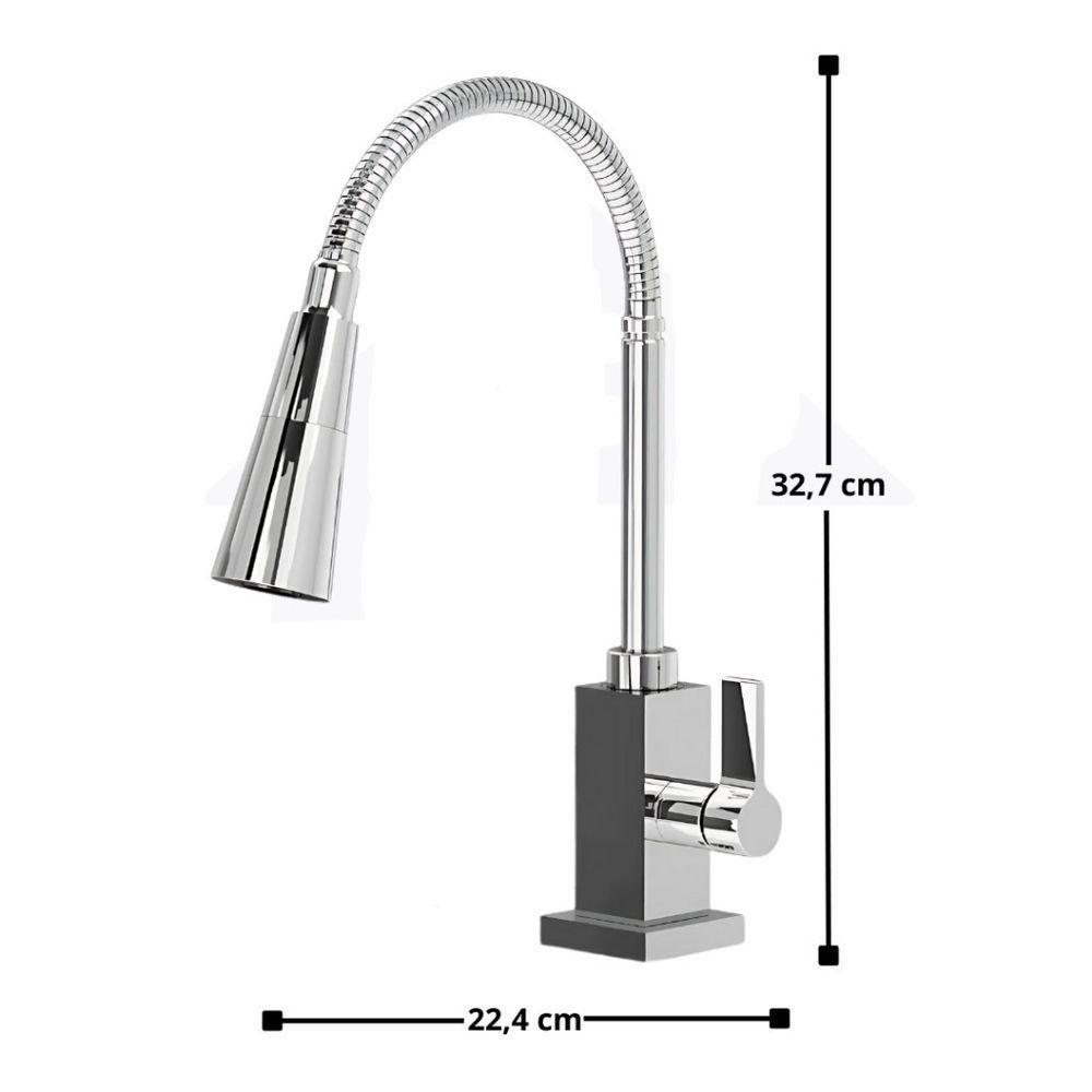 Torneira Gourmet De Cozinha Bancada Metal Flexível Quadrada 1-4 De Volta - 3