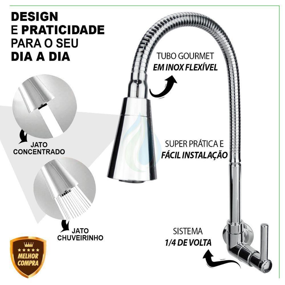 Torneira Gourmet Para Cozinha Parede Pia Dois Jatos Cone Cromado Cód. 6700 - 2