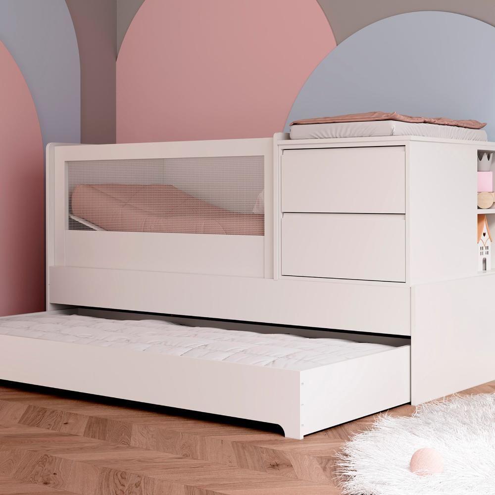 Berço Multifuncional Com Cômoda Acoplada + Colchão Coleção Sol E Mar Branco - 2
