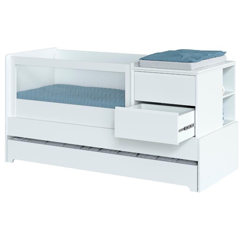Berço Multifuncional Com Cômoda Acoplada + Colchão Coleção Sol E Mar Branco - 9