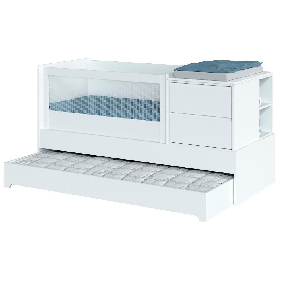 Berço Multifuncional Com Cômoda Acoplada + Colchão Coleção Sol E Mar Branco - 10