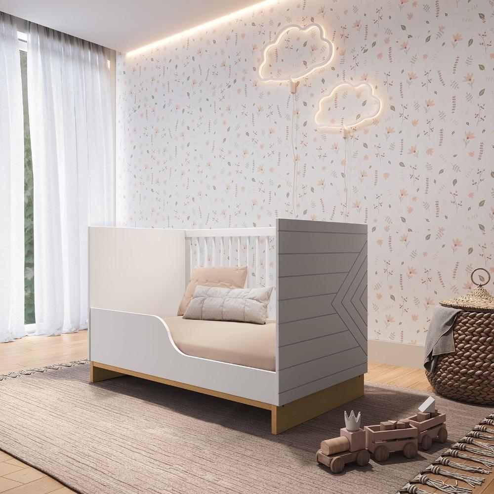 Quarto Bebê 3 Pçs Berço Cômoda Grande E Roupeiro Linha Cubo Branco Plátano - 2