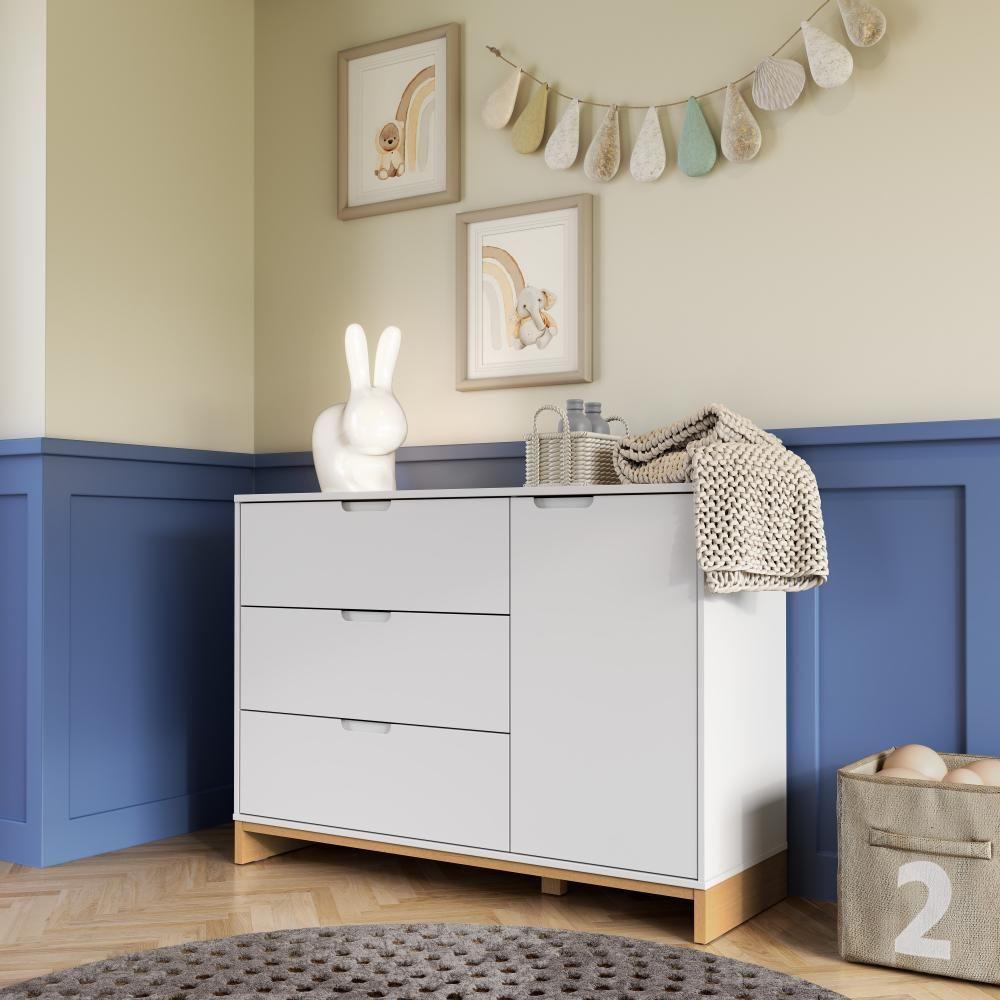 Quarto Bebê 3 Pçs Berço Cômoda Grande E Roupeiro Linha Cubo Branco Plátano - 3