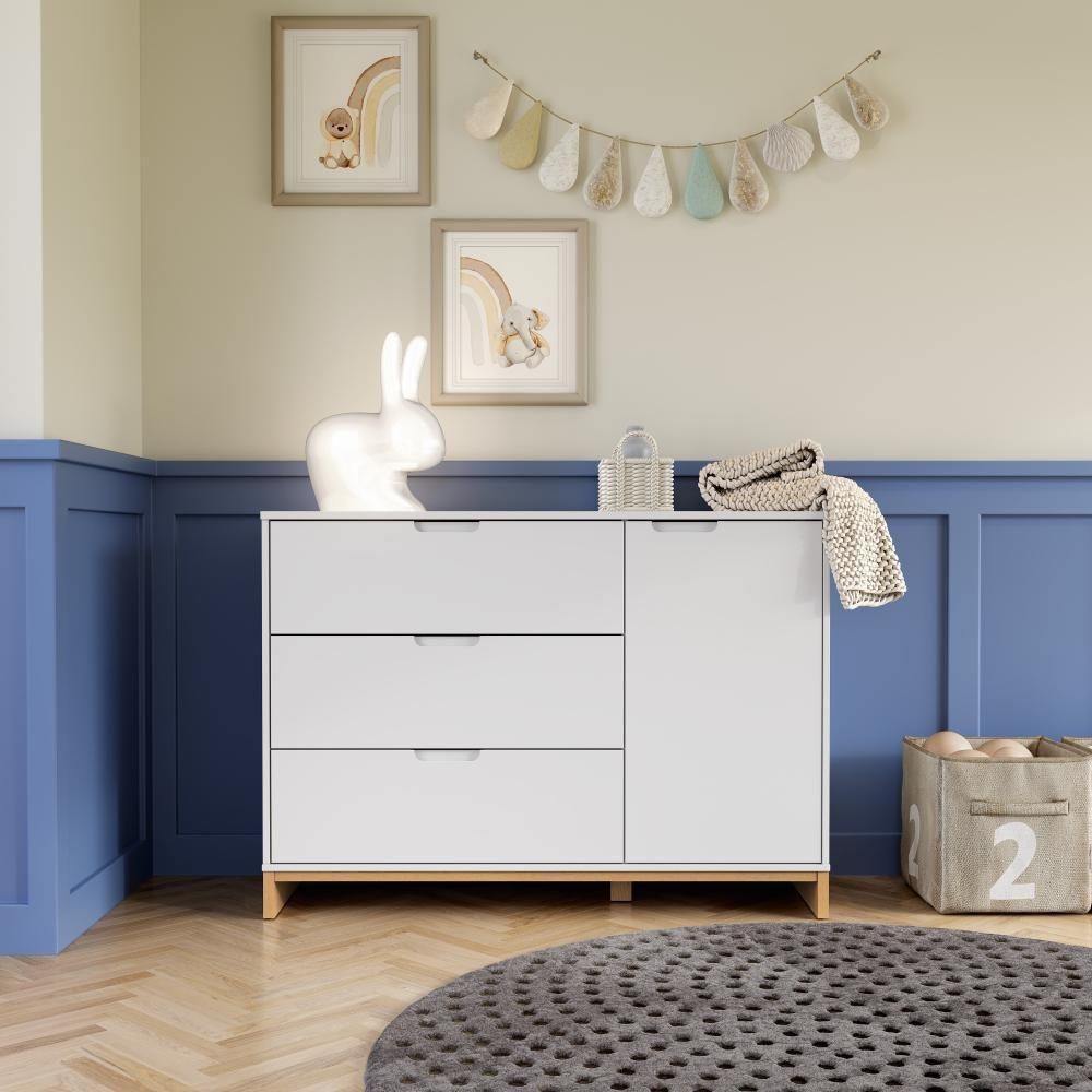 Quarto Bebê 3 Pçs Berço Cômoda Grande E Roupeiro Linha Cubo Branco Plátano - 4