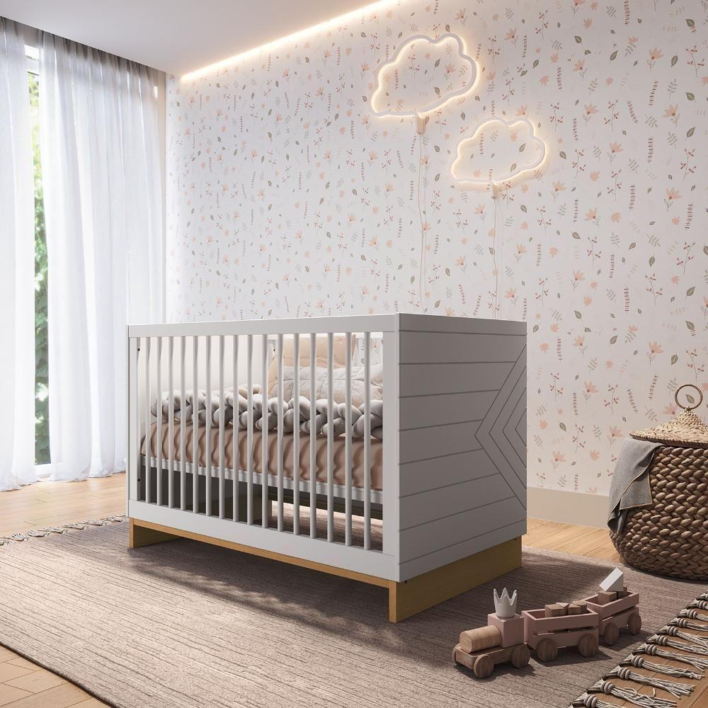 Quarto Bebê 3 Pçs Berço Cômoda Grande E Roupeiro Linha Cubo Branco Plátano - 9