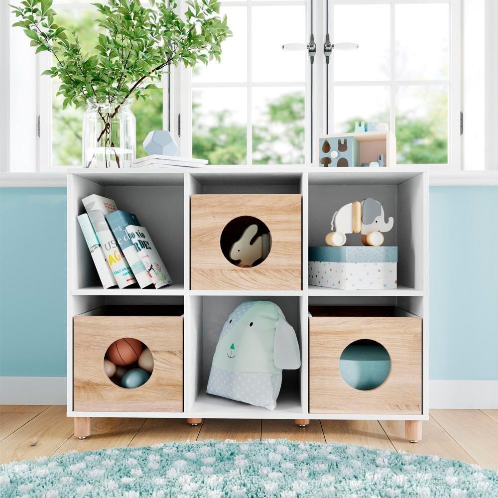 Estante Organizadora De Brinquedos Coleção Tivoli Divicar Branco Carvalho Treviso - 1