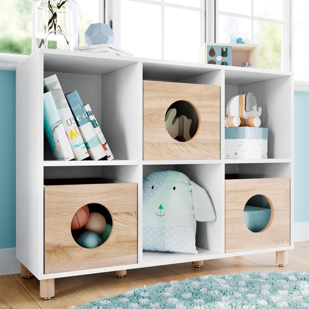 Estante Organizadora De Brinquedos Coleção Tivoli Divicar Branco Carvalho Treviso - 6