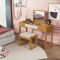 Escrivaninha Penteadeira Com Espelho E Banqueta Luanda Fenix Cinamomo-off White