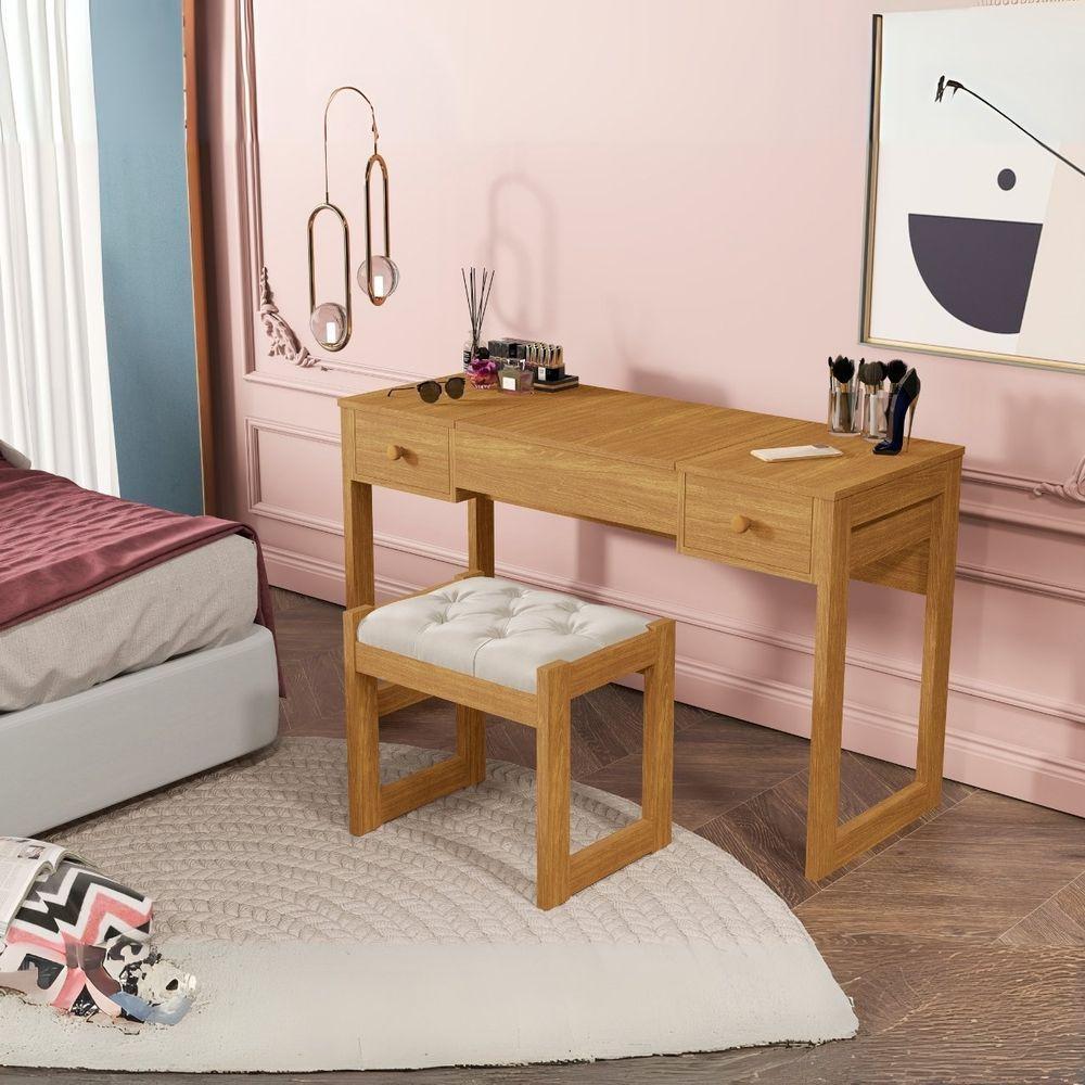 Escrivaninha Penteadeira Com Espelho E Banqueta Luanda Fenix Cinamomo - 1