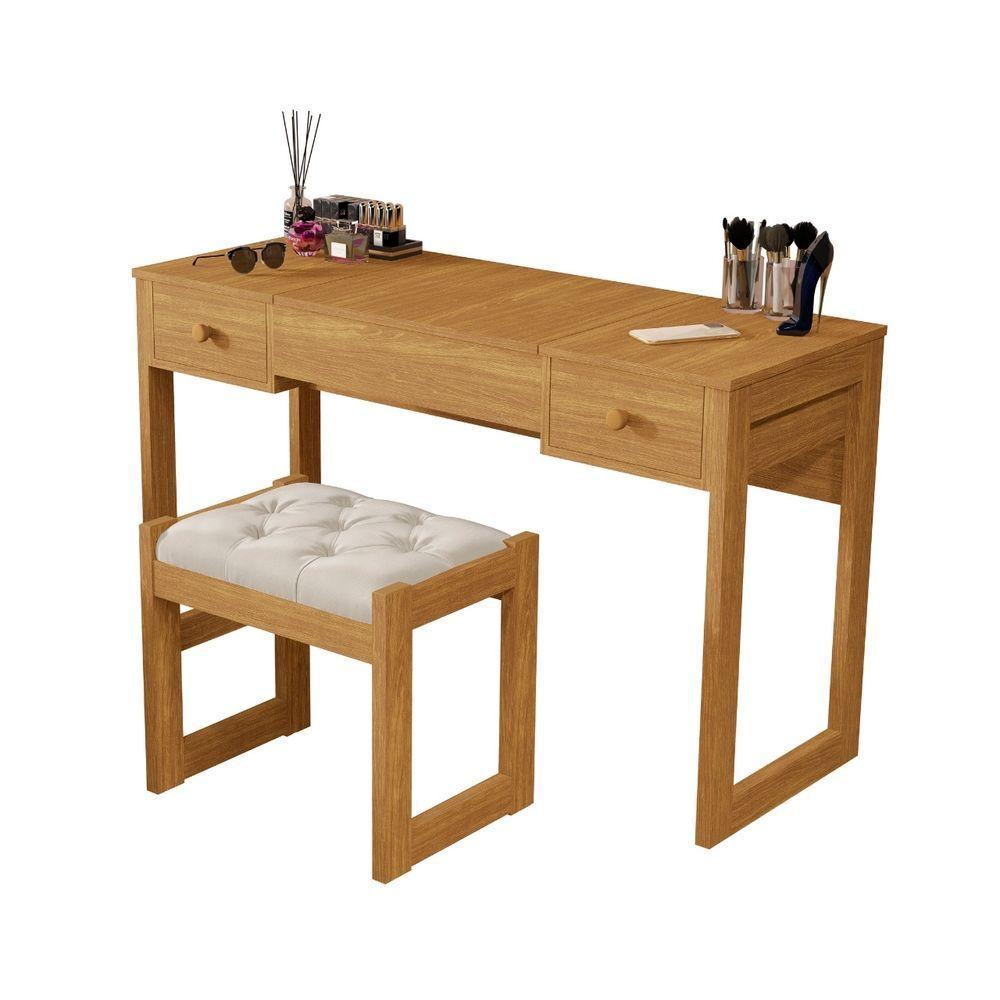 Escrivaninha Penteadeira Com Espelho E Banqueta Luanda Fenix Cinamomo - 2