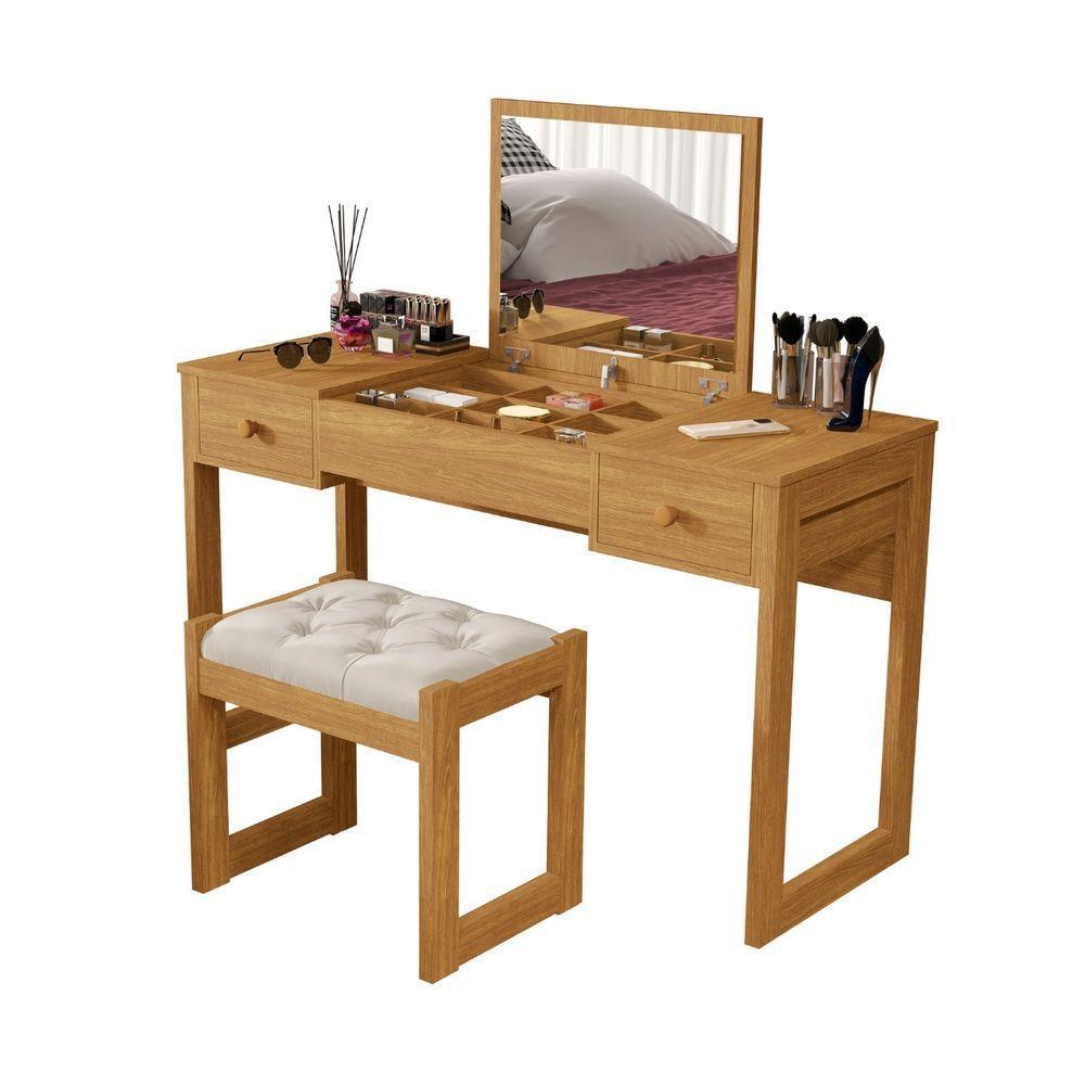 Escrivaninha Penteadeira Com Espelho E Banqueta Luanda Fenix Cinamomo - 3