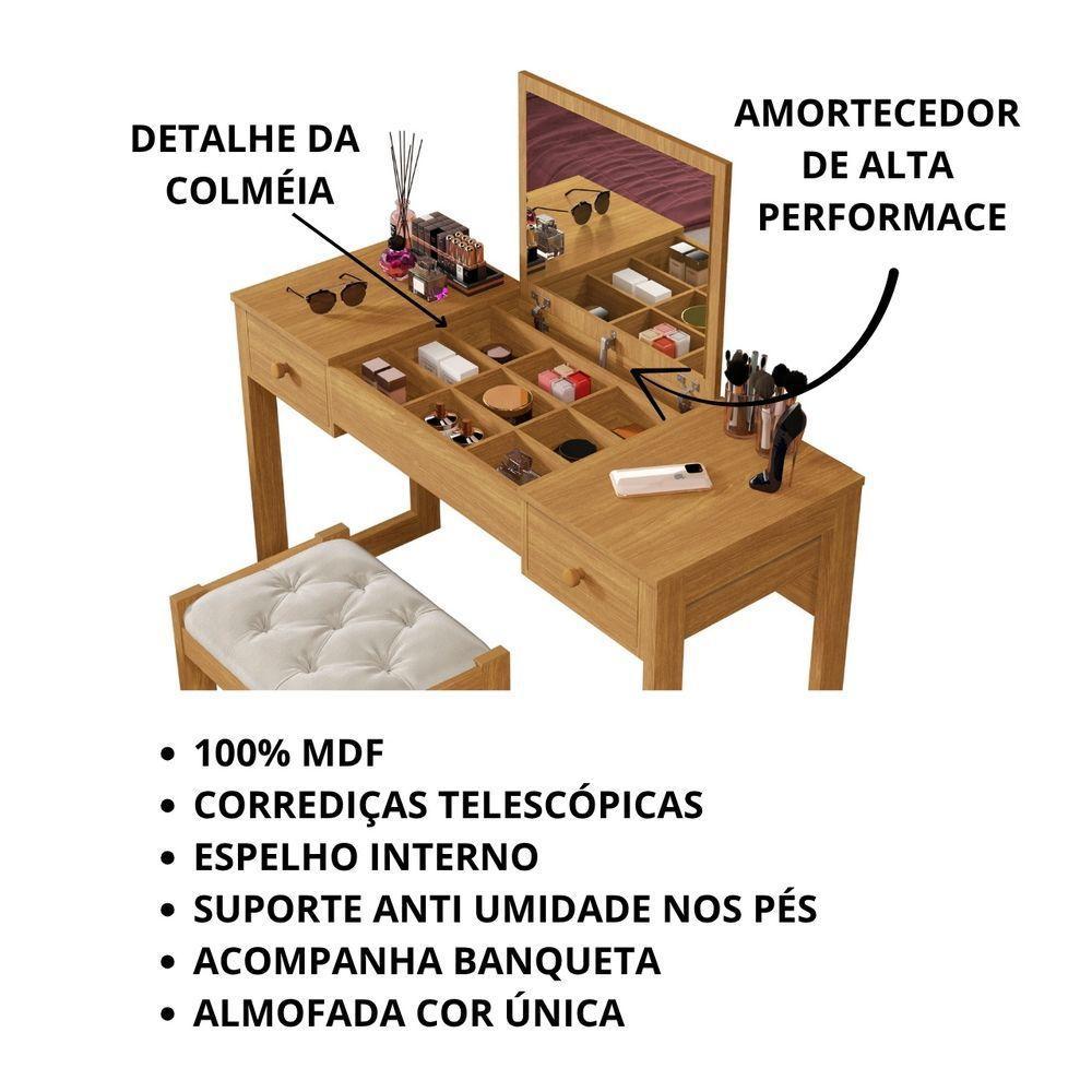 Escrivaninha Penteadeira Com Espelho E Banqueta Luanda Fenix Cinamomo - 5