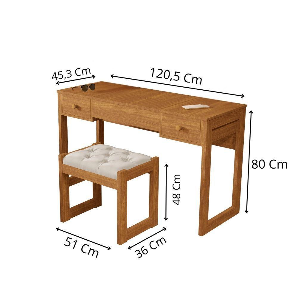 Escrivaninha Penteadeira Com Espelho E Banqueta Luanda Fenix Cinamomo - 6