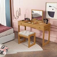 Escrivaninha Penteadeira Com Espelho E Banqueta Luanda Fenix Cinamomo