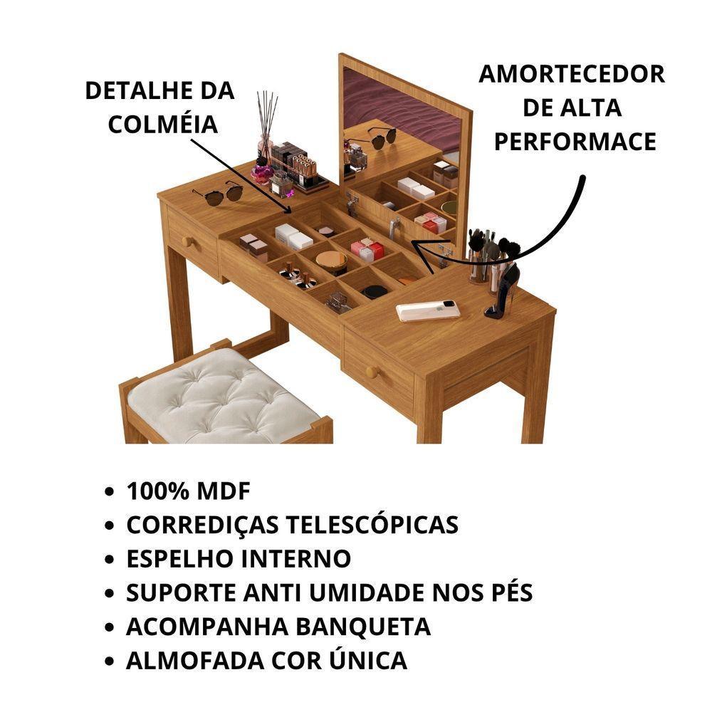 Escrivaninha Penteadeira Com Espelho E Banqueta Luanda Fenix Nature - 5
