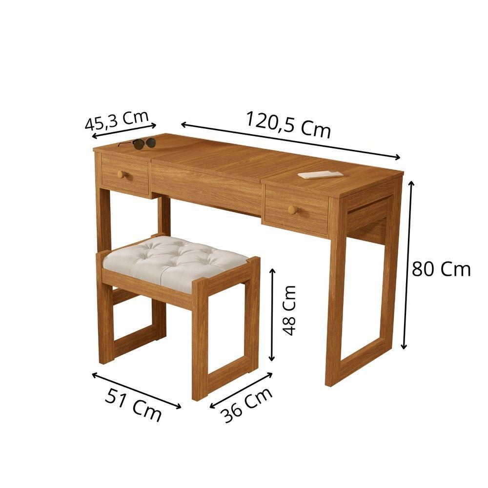 Escrivaninha Penteadeira Com Espelho E Banqueta Luanda Fenix Nature - 6