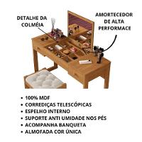 Escrivaninha Penteadeira Com Espelho E Banqueta Luanda Fenix Nature - 5