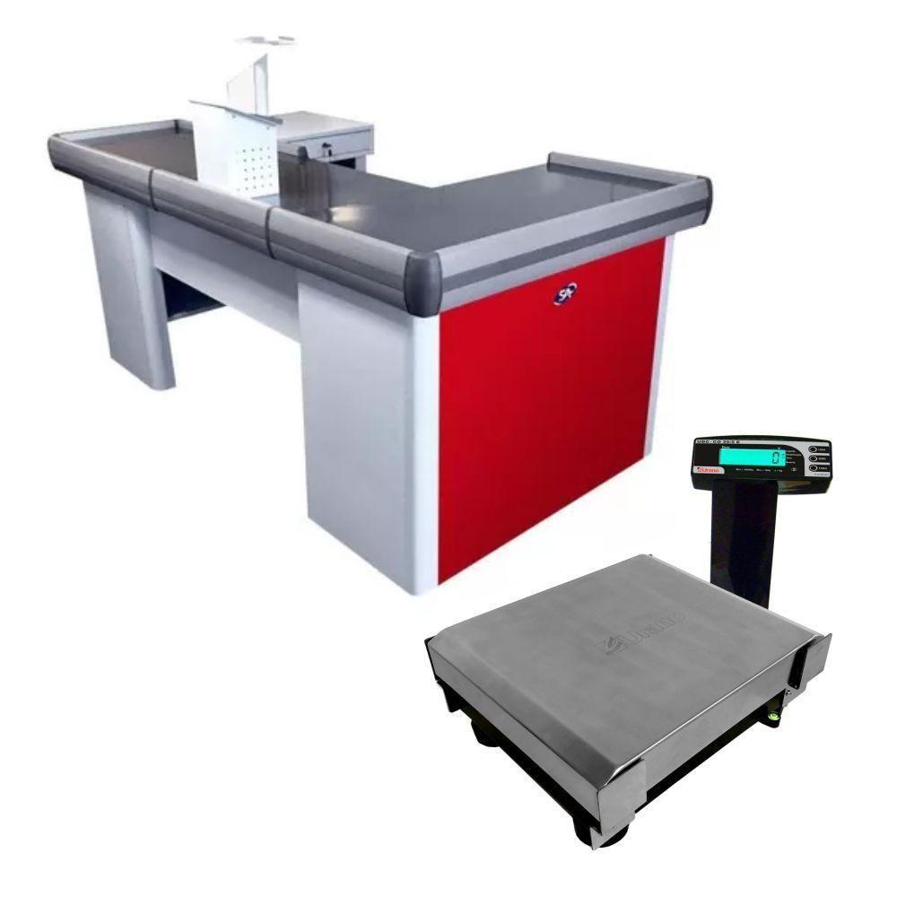 Caixa Supermercado Empacotador Vermelho 2m Check Out E Balança 30kg Urano Bivolt Bivolt - 1