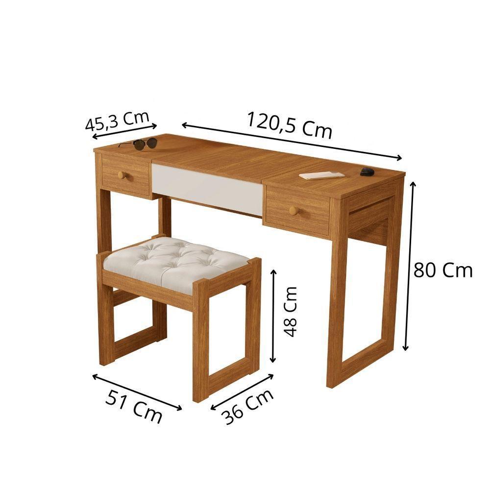 Escrivaninha Penteadeira Com Espelho E Banqueta Luanda Fenix Nature-off White - 6