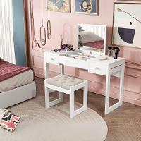 Escrivaninha Penteadeira Com Espelho E Banqueta Luanda Fenix Branco - 3